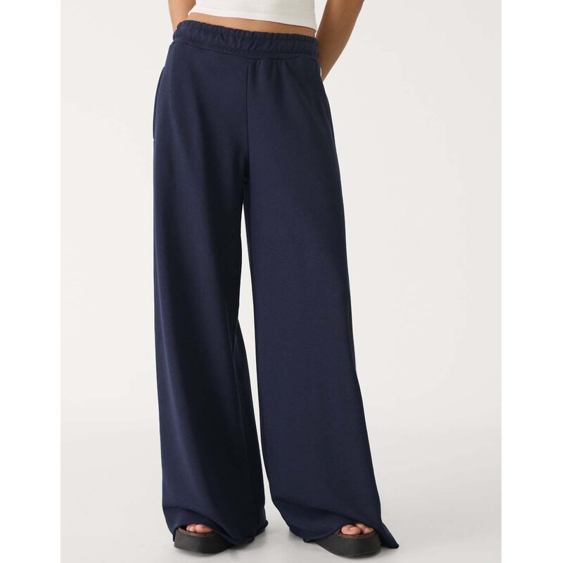 Stradivarius wide leg trousers with trim detail in navy 111148467