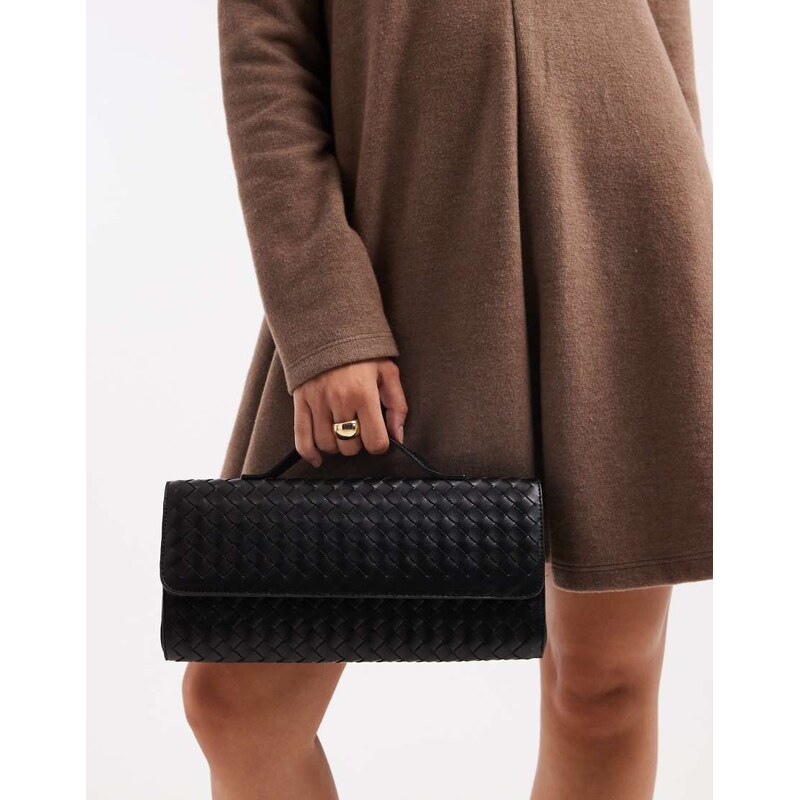 Glamorous woven clutch bag in black