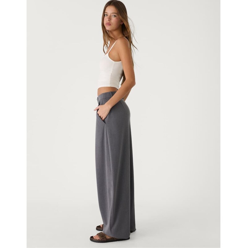 Stradivarius smart baggy trousers with seam detail in dark grey