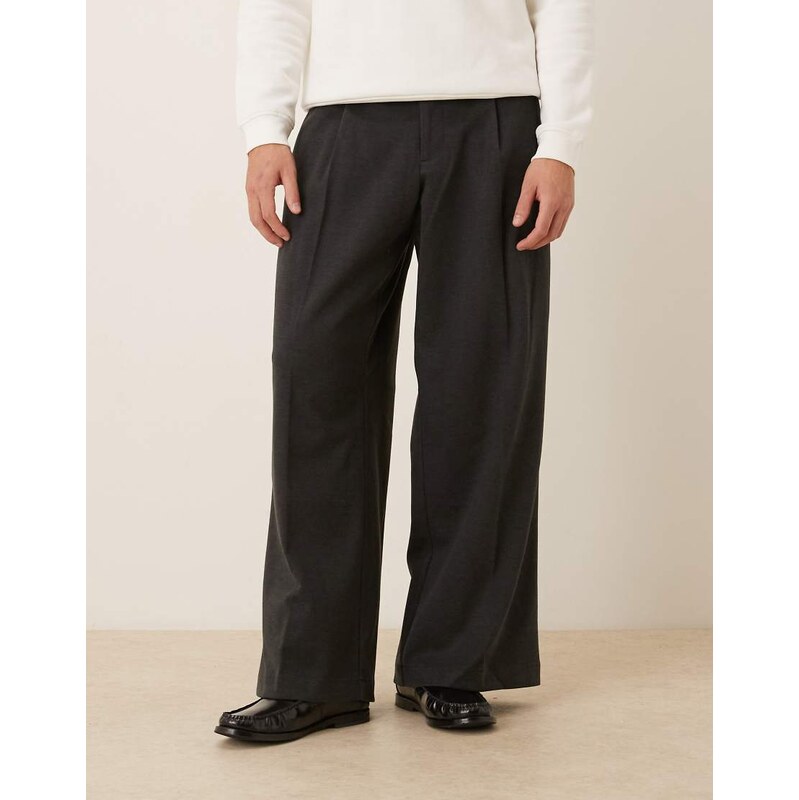 ASOS DESIGN smart loose leg heavyweight trousers in black with