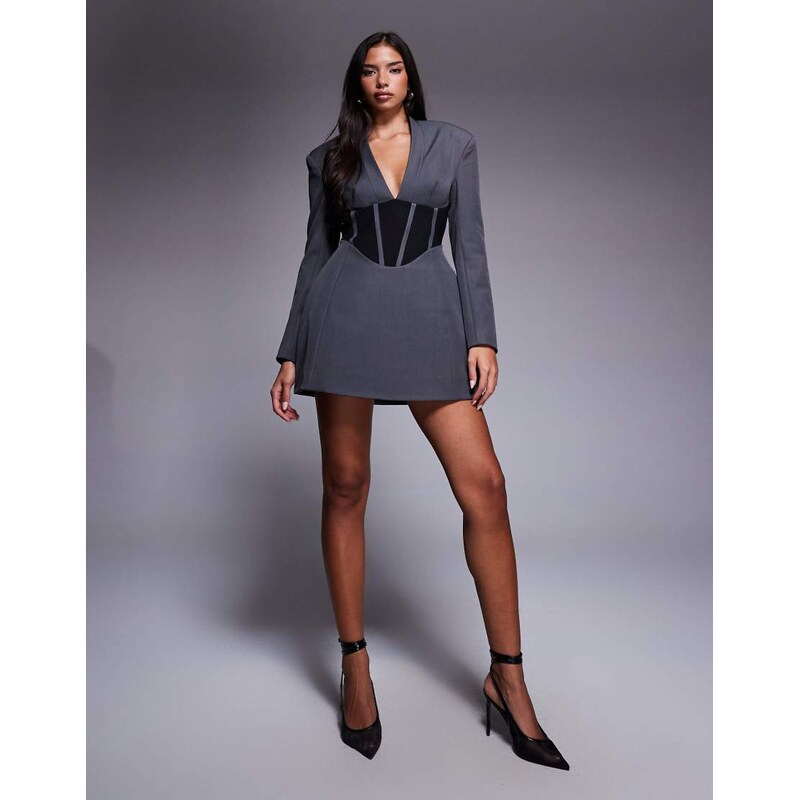 ASOS DESIGN Premium bonded tailored blazer mini dress with mesh