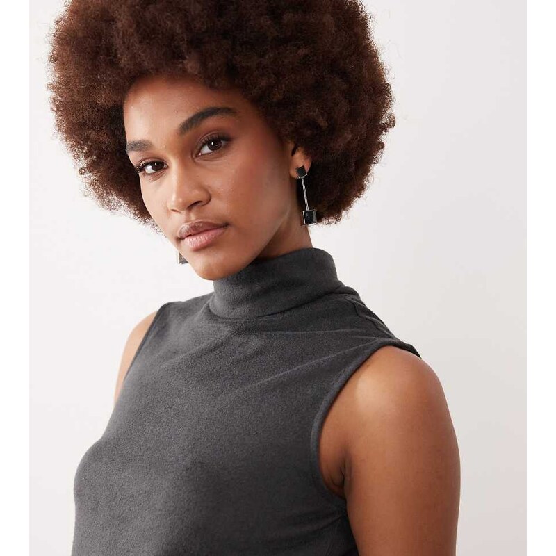 JDY Tall sleveless roll neck top co-ord in dark grey