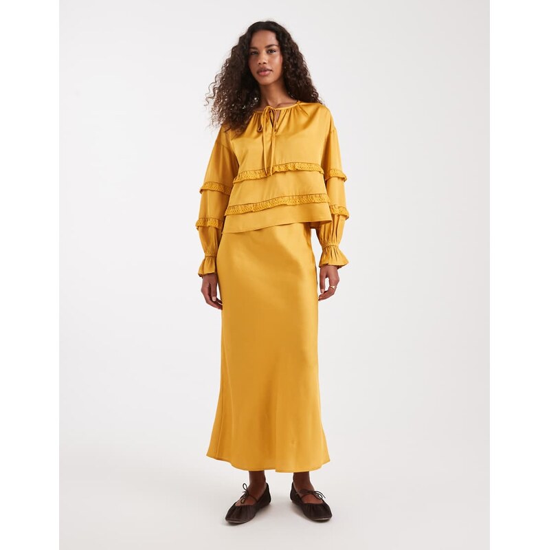 Wednesdays Girl midaxi satin skirt in golden bronze