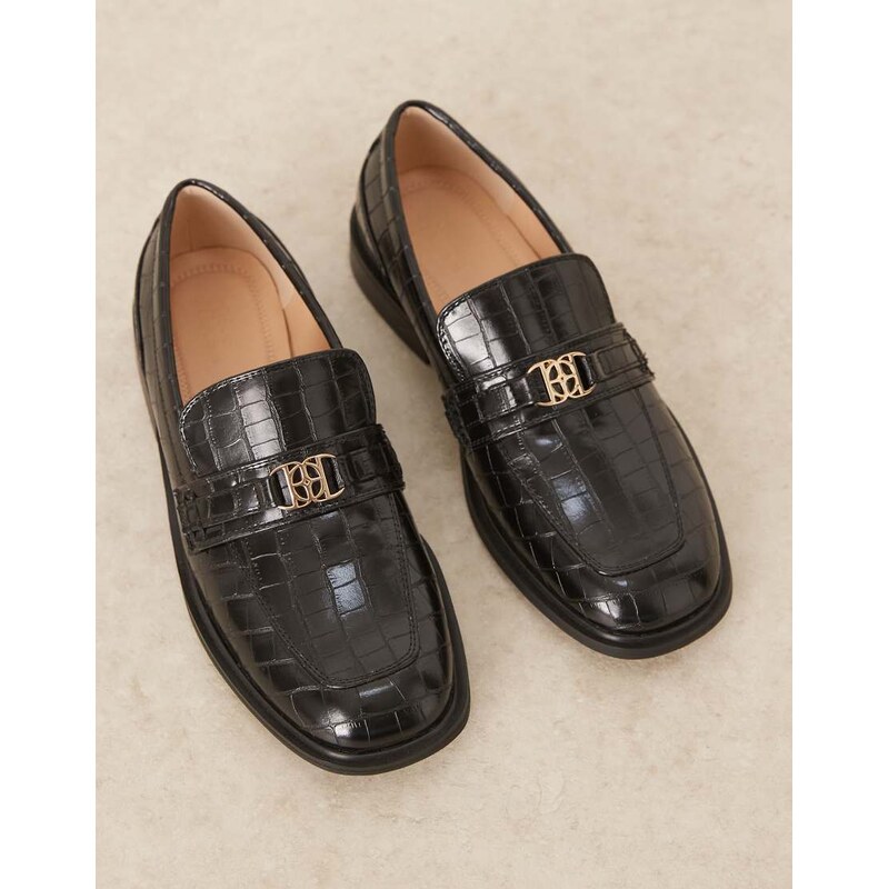 ASOS DESIGN penny loafers with square toe in black faux croc