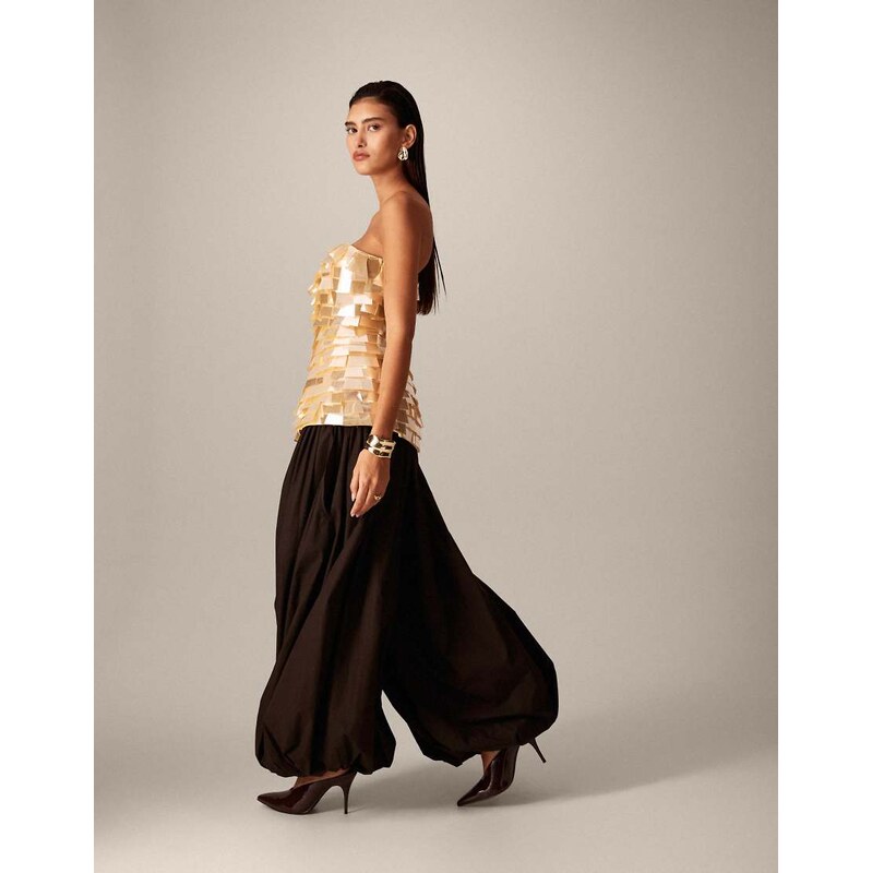 ARRANGE waist seam detail balloon cuffed trousers in dark chocolate 111148571