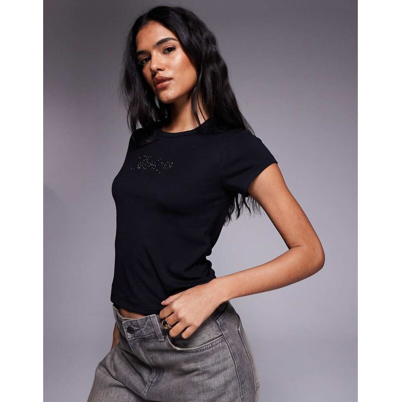 Juicy Couture diamante outline logo baby tee in black 111148597