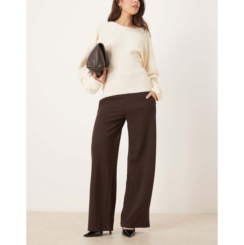 JDY wide leg tailored trousers in dark brown