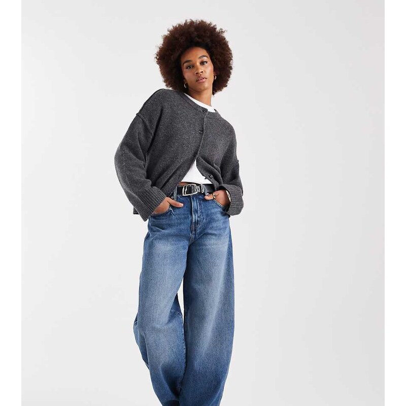 ONLY Tall Taylor high waist barrel jeans in mid blue 111148609