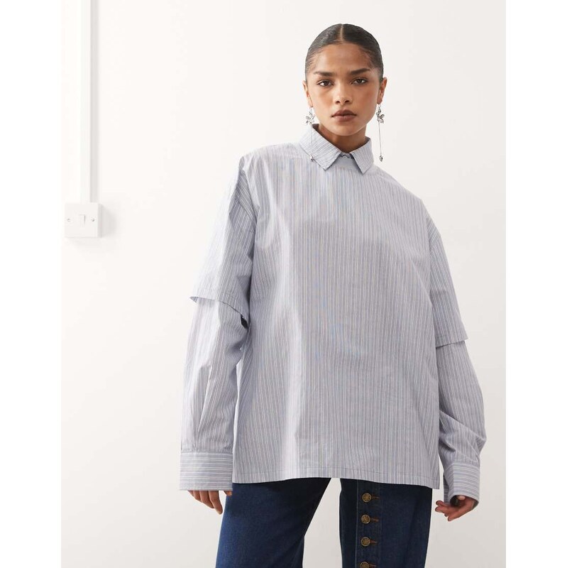 Lioness 2 in 1 oversized t-shirt overlay and striped long sleeve shirt 112216944