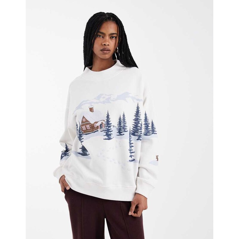 Hollister mockneck festive sweatshirt in white