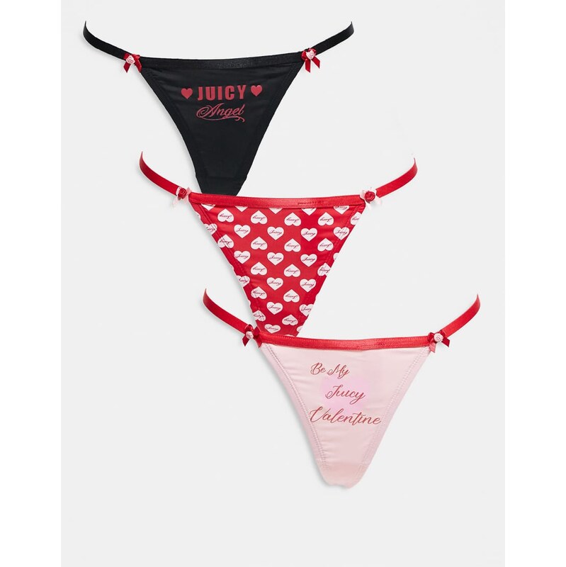 Juicy Couture 3 pack valentines thongs in pink, black and red polkadot 111148642
