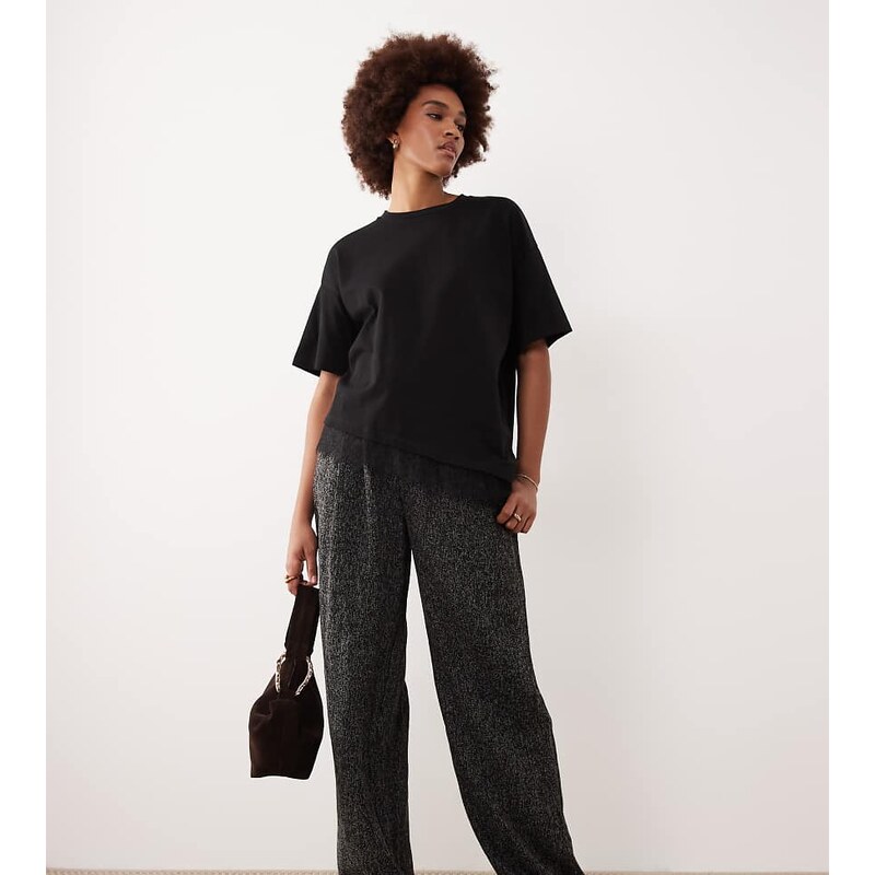 JDY Tall boucle wide leg trousers in black 111148857