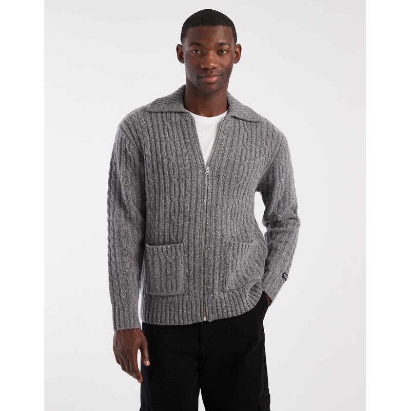 Levis wool rich chunky knit zip through jumper in grey