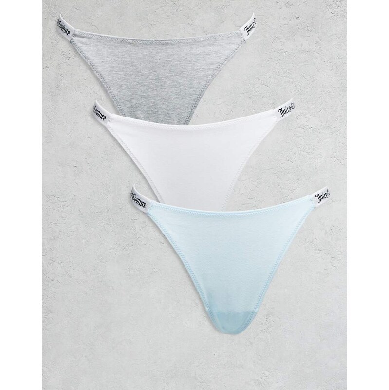Juicy Couture 3 pack logo thongs in grey, white and blue-Multi 111148888