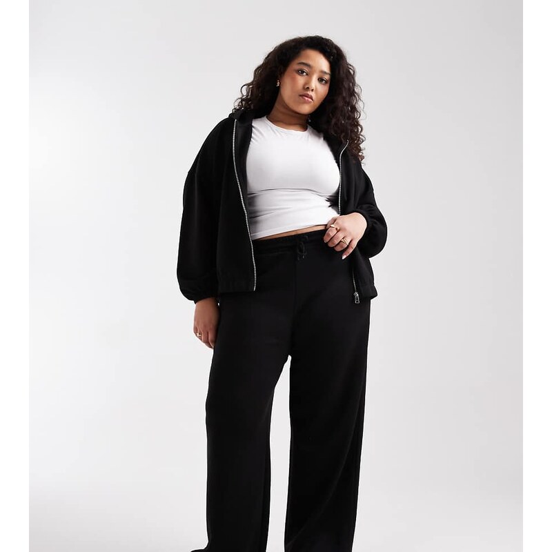 ONLY Curve wide leg joggers co-ord in black