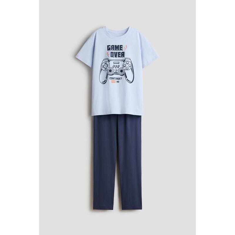 H&M - Bavlněné pyžamos potiskem - Bleděmodrá/Herní Ovladač