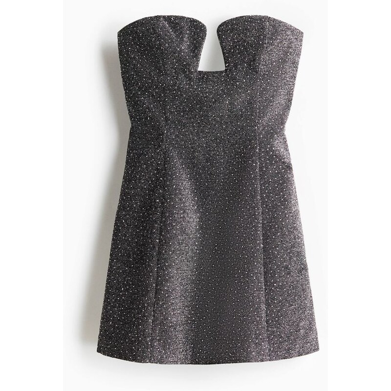 H&M - Třpytivé šaty bandeau - Černá/Stříbrná