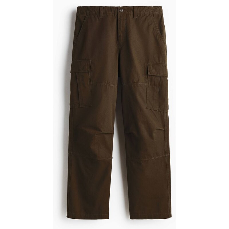 H&M - Bavlněné kalhoty cargo Relaxed Fit - Tmavě Zelená Khaki