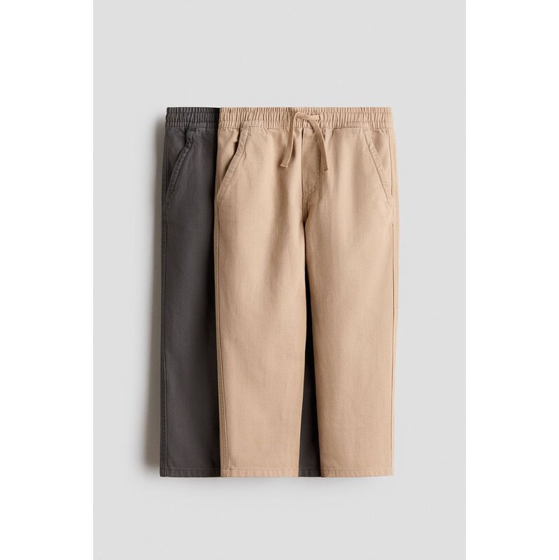 H&M - Natahovací bavlněné kalhoty 2 kusy - Béžová/Tmavě Šedá