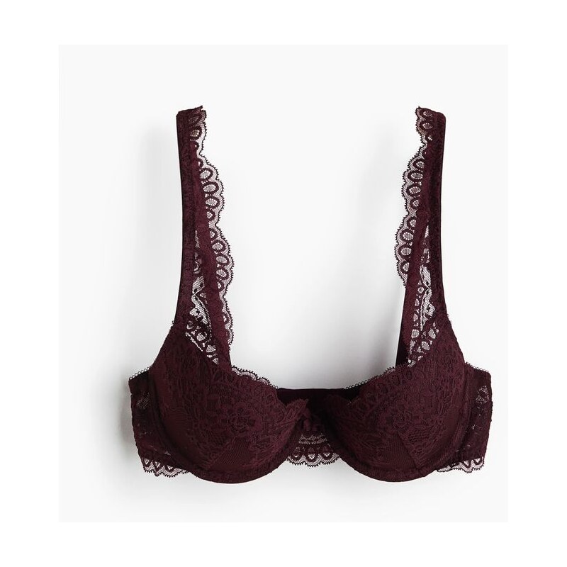 H&M - Krajková podprsenka push-up - červená 111146670