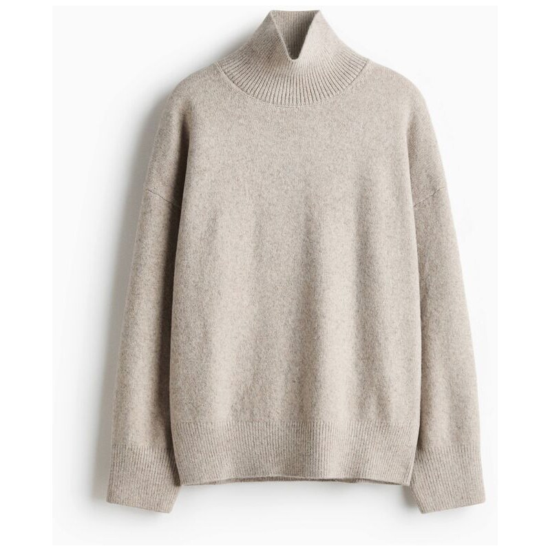 H&M - Oversized svetrs vysokým límcem - Světlý Hnědošedý Melír