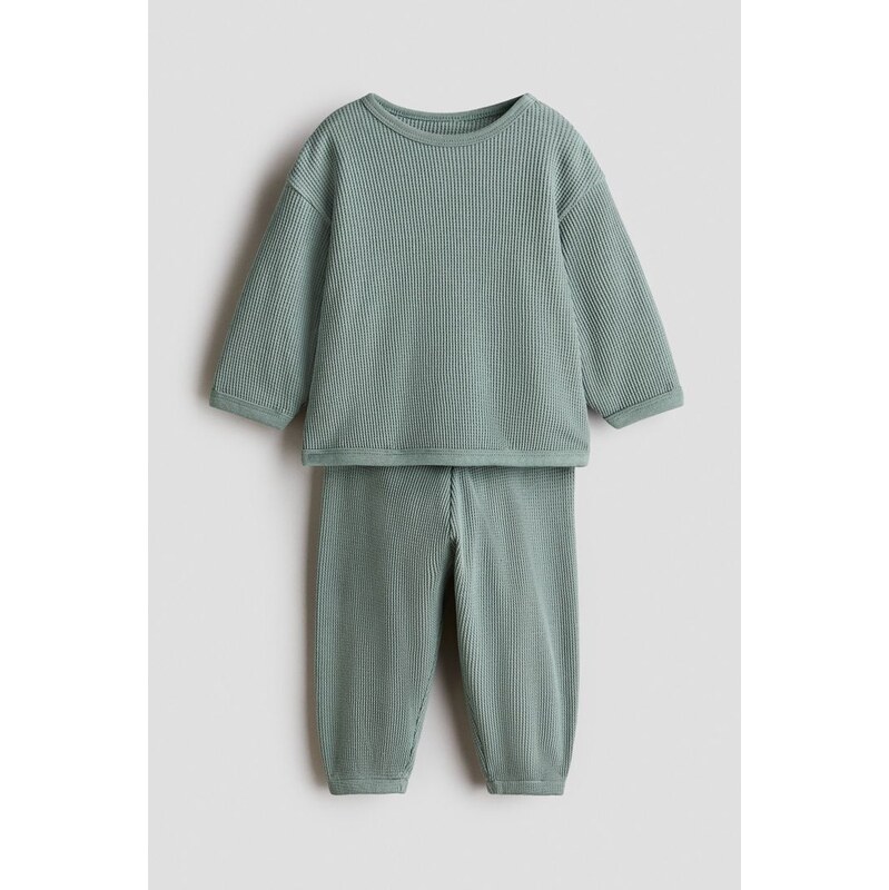 H&M - Dvoudílná bavlněná soupravas vaflovou texturou - Světle