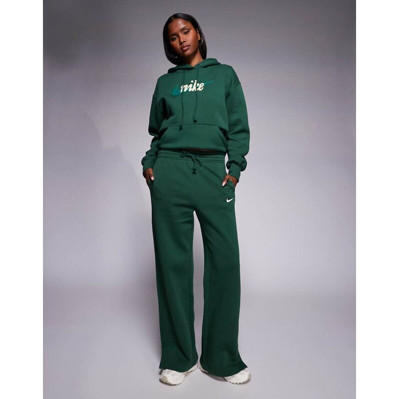 Nike Phoenix Fleece high waisted wide leg joggers in green
