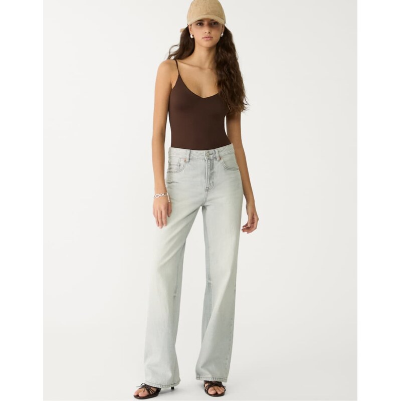 Stradivarius D92 straight wide leg jeans in overdyed blue-Grey 106809192