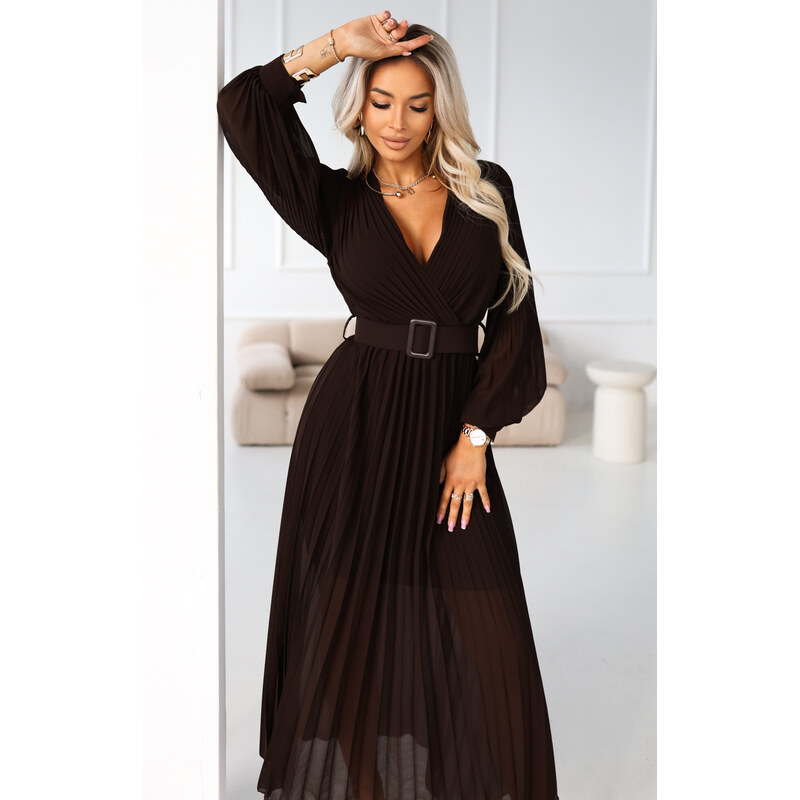 numoco basic 414-11 KLARA plisované elegantní midi šaty s páskem