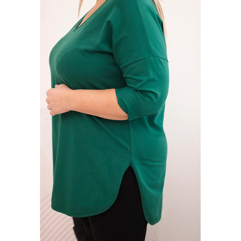 K-Fashion Dámská bavlněná blůza Plus Size s výstřihem do V a