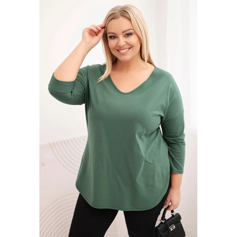 K-Fashion Dámská bavlněná blůza Plus Size s výstřihem do V a