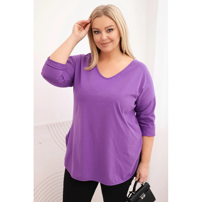 K-Fashion Dámská bavlněná blůza Plus Size s výstřihem do V a