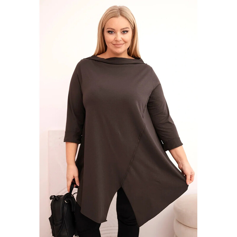 K-Fashion Dámská bavlněná blůza Plus Size asymetrická s ohrnutým