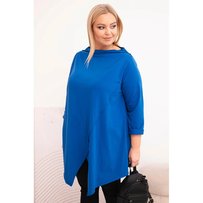 K-Fashion Dámská bavlněná blůza Plus Size asymetrická s ohrnutým