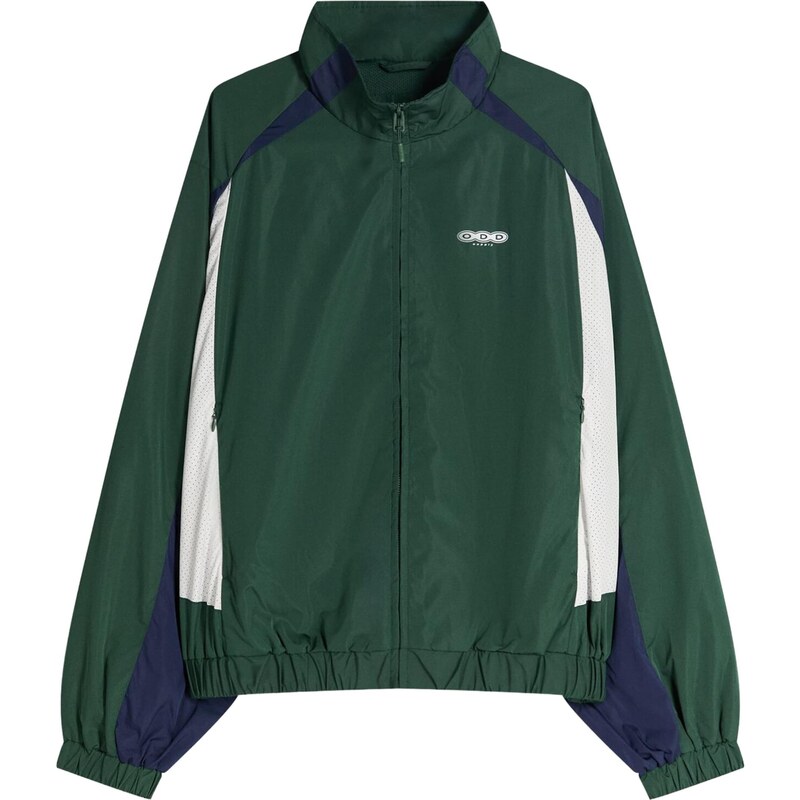 Bershka Přechodná bunda tmavě modrá / jedle / bílá