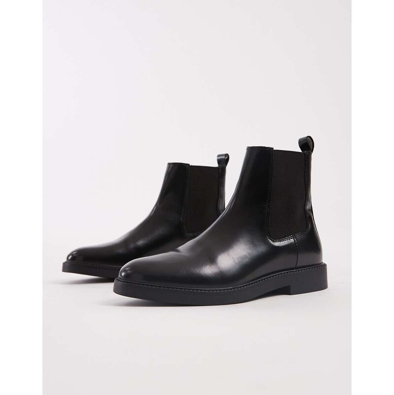 ASOS DESIGN chelsea boots in black polido leather