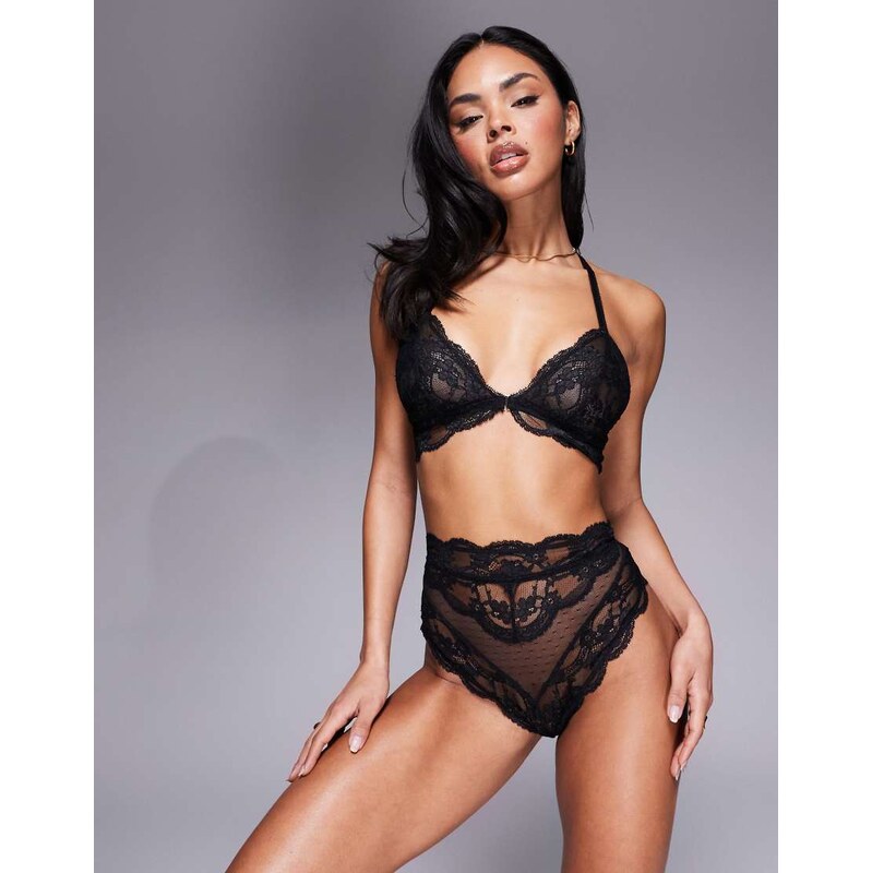 ASOS DESIGN Lola lace high waist brief in black