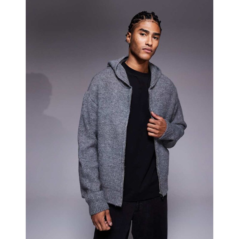 Faded Store knitted zip-up hoodie in grey