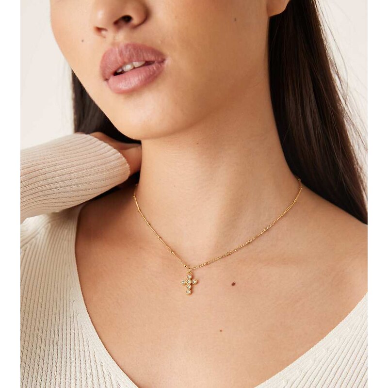Lost Souls Cross pendant necklace with CZ crystal in 18K gold plated 111155634