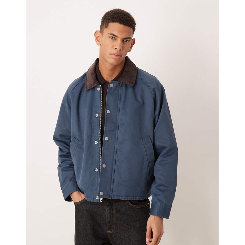 Abercrombie & Fitch cropped waxed barn jacket in navy 111155899