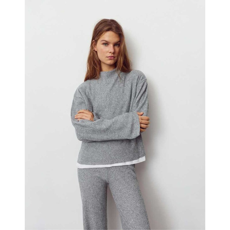 Pull&Bear Soft knit t-shirt in grey 111155700