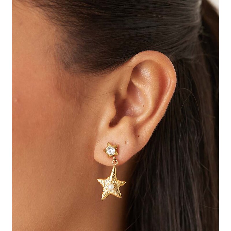 Lost Souls Crystal and Pearl star drop earrings in 18K gold plated 111511410