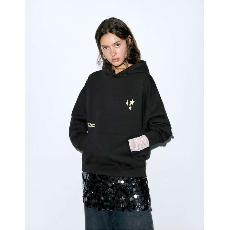 Pull&Bear Star hoodie in black 111155696