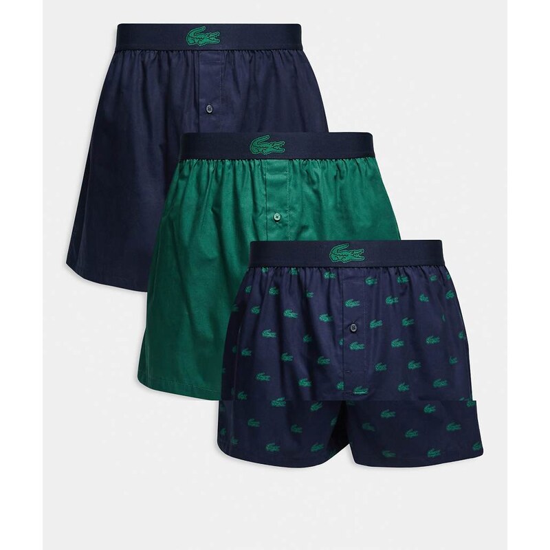 Lacoste 3 pack woven boxer in navy/green