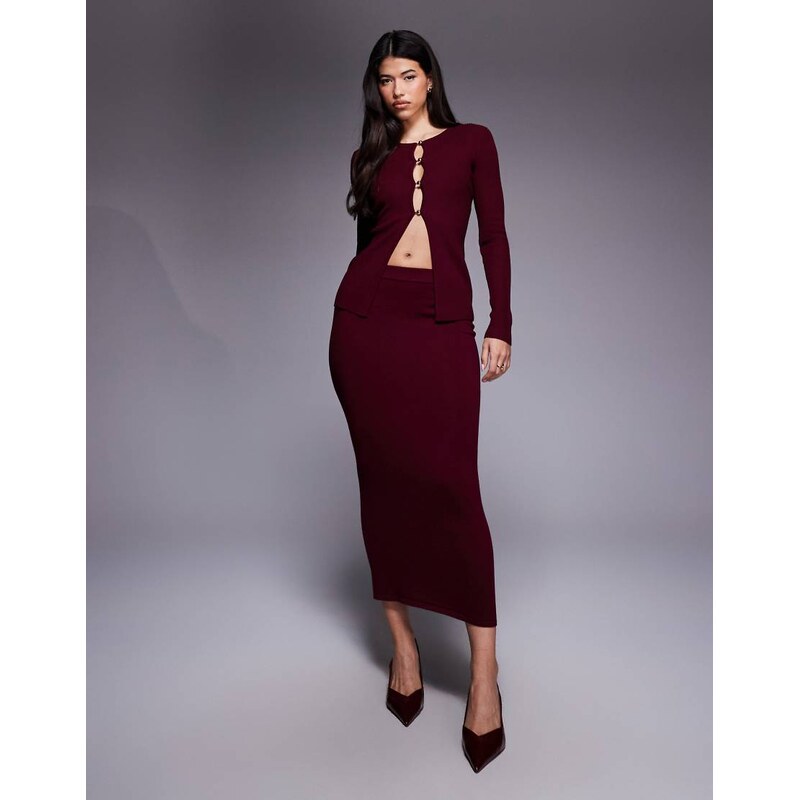 Kaiia exclusive knitted maxi skirt co-ord in deep burgundy