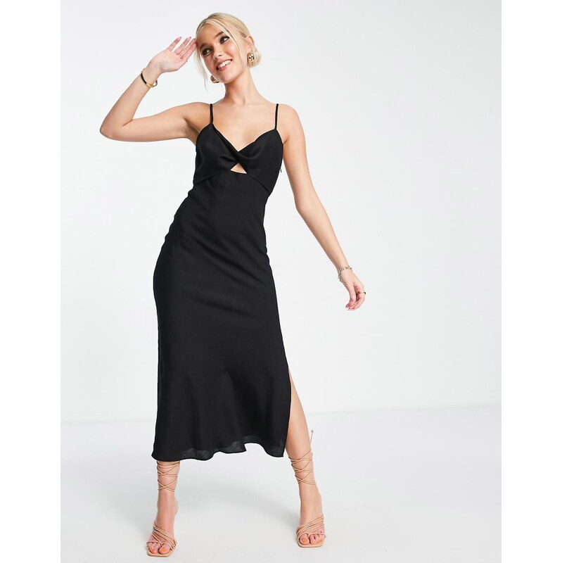 Forever New twist front cut out slip dress in black 111167857