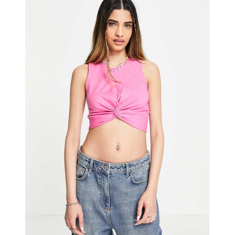 Noisy May twist front crop top in pink 115509558
