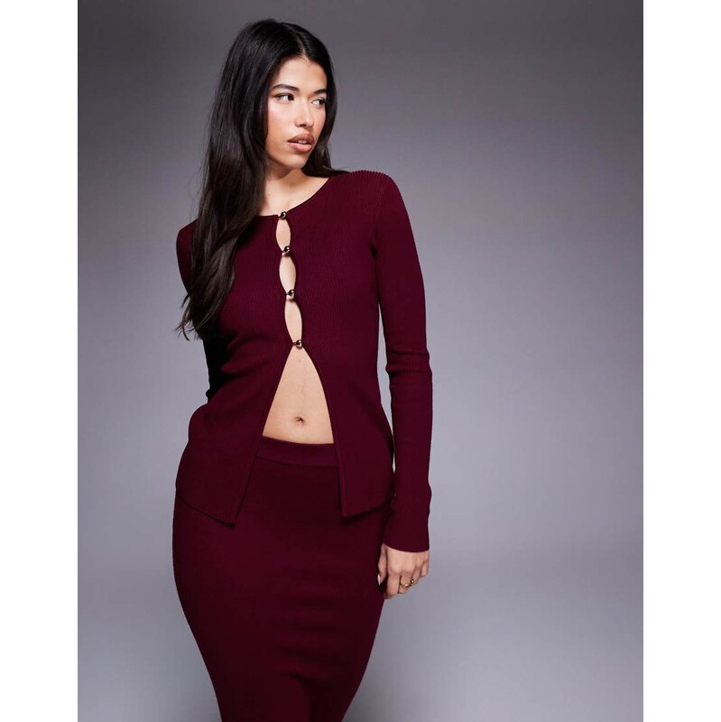 Kaiia button through split front longline knitted top co-ord in