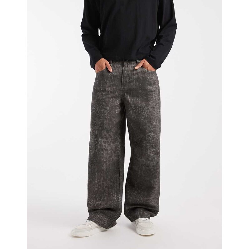 ASOS DESIGN baggy trousers in croc print-Multi