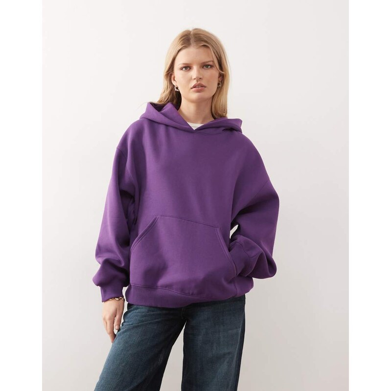 Weekday oversized heavyweight jersey hoodie in purple grape 111168084